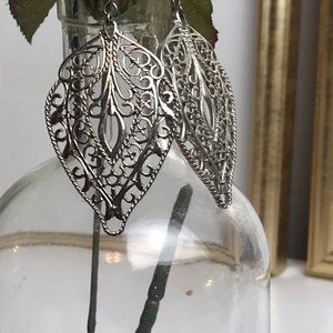 Ornate Silver Leaf Earrings